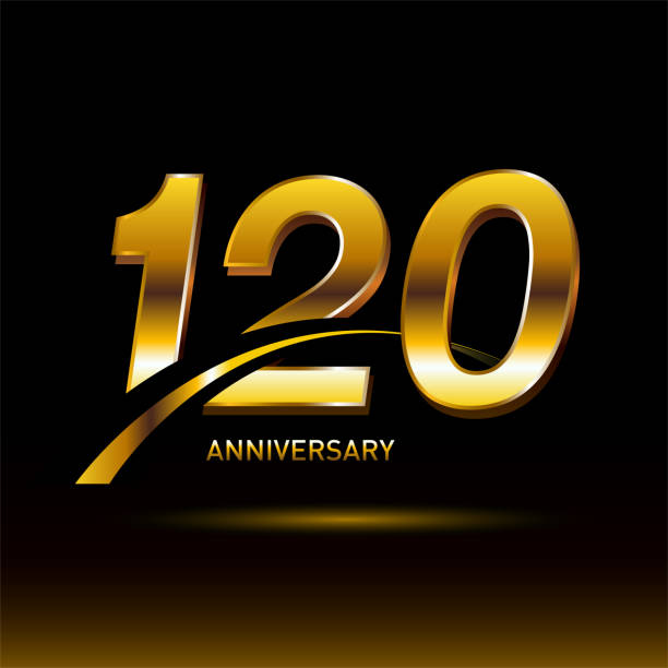 120 jahre goldenes jubiläumslogo - number 120 stock-grafiken, -clipart, -cartoons und -symbole