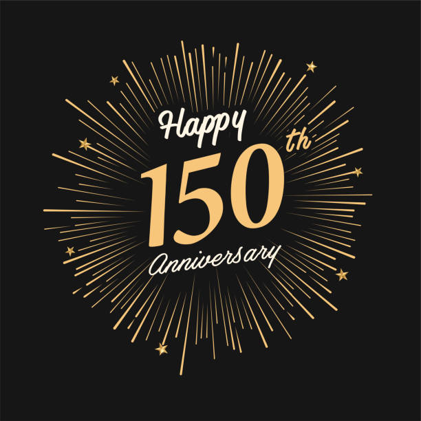 Happy 150th Anniversary with fireworks and star on dark background. Happy Anniversary. with fireworks and star on dark background.Greeting card, banner, poster 150th anniversary stock illustrations