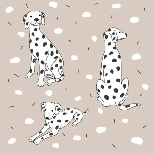 Vector illustration of Dalmatian dog cartoon on dot background vector illustration