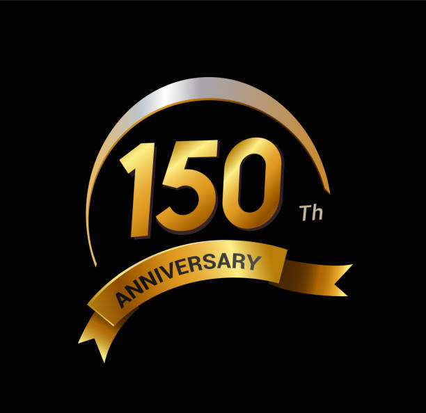 150 years golden with swoosh anniversary logo celebration 150 years golden with swoosh anniversary logo celebration design 150th anniversary stock illustrations