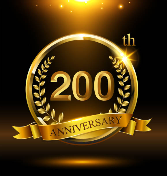 istock 200th golden anniversary logo with ring and ribbon,wreath 1437599764