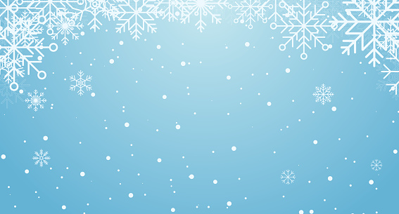 Winter background. Abstract snowflake border. Snowfall backdrop. Winter holidays theme. Background with snowflakes. Vector illustration