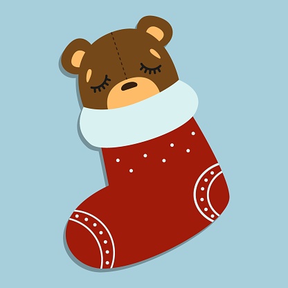 Árbol DE Navidad Con Calcetines Y Oso DE Peluche Vector Árbol DE Navidad Con Calcetines Y Oso DE Peluche Vector