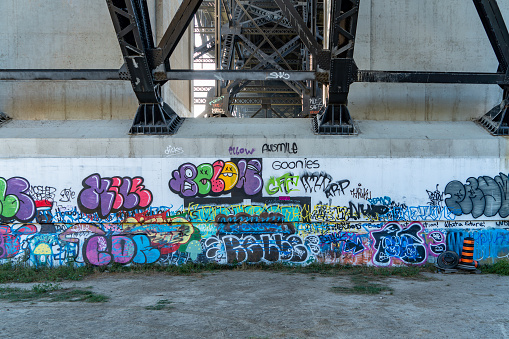 Graffiti works at Lower Don River Trail, Toronto, Canada.