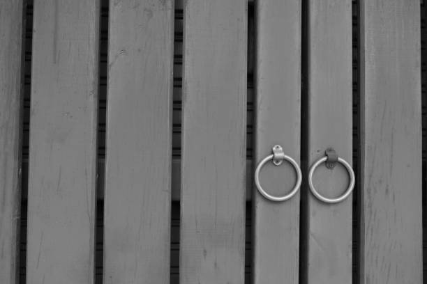 Retro-style wooden doors with circular door pulls
