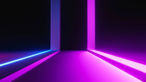 istock 3d render of flash neon and light glowing on dark scene. Speed light moving lines. 1437612140