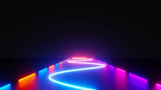 istock 3d render of flash neon and light glowing on dark scene. Speed light moving lines. 1437612262
