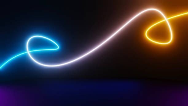 istock 3d render of flash neon and light glowing on dark scene. Speed light moving lines. 1437612892