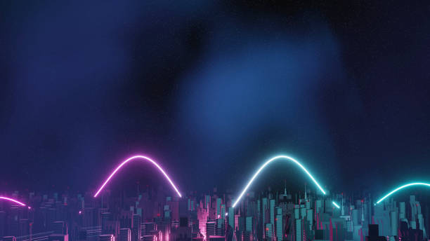 3d render of Cyber night city landscape concept. Light glowing on dark scene. Night life. Technology network for 5g. Beyond generation and futuristic of Sci-Fi Capital city and building scene. render 3d del concepto de paisaje de la ciudad nocturna cibernética. luz que brilla en la escena oscura. vida nocturna. red tecnológica para 5g. más allá de la generación y futurista de la ciudad capital de la ciencia ficción y la escena del edificio