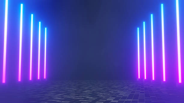 istock 3d render of flash neon and light glowing on dark scene. Speed light moving lines. 1437612945