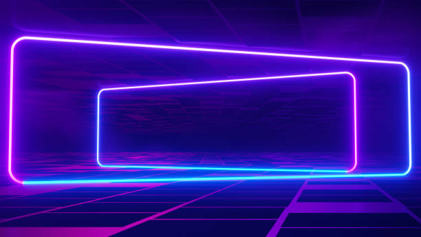 istock 3d render of flash neon and light glowing on dark scene. Speed light moving lines. 1437613012