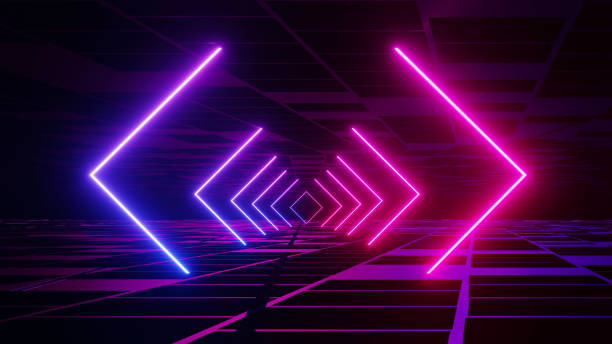 istock 3d render of flash neon and light glowing on dark scene. Speed light moving lines. 1437613055