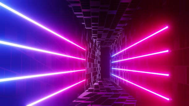 istock 3d render of flash neon and light glowing on dark scene. Speed light moving lines. 1437613079