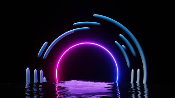 istock 3d render of flash neon and light glowing on dark scene. Speed light moving lines. 1437613127