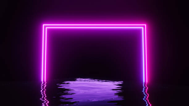 istock 3d render of flash neon and light glowing on dark scene. Speed light moving lines. 1437613133