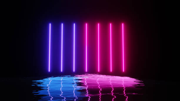istock 3d render of flash neon and light glowing on dark scene. Speed light moving lines. 1437614073