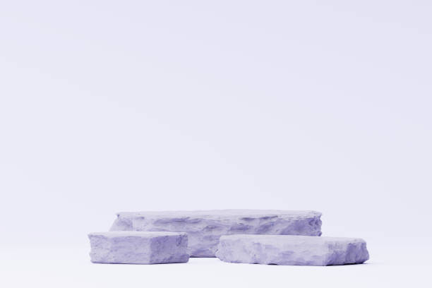 istock 3d render Pastel Green minimal background with podium stand. Purple stage platform for cosmetic product presentation and advertising. Studio scene with showcase pedestal in clean design. 1437616606