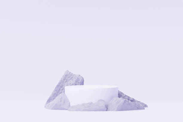 istock 3d render Pastel Green minimal background with podium stand. Purple stage platform for cosmetic product presentation and advertising. Studio scene with showcase pedestal in clean design. 1437616622