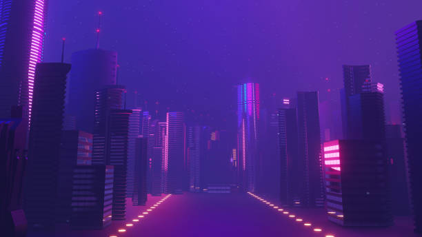 3d render of Cyber night mega city landscape scene. Light glowing and reflection on dark tech scene. Night life. Technology network for 5g. Beyond futuristic of Sci-Fi Capital city and building scene. render 3d de la escena del paisaje de la mega ciudad de la noche cibernética. luz brillante y reflejo en la escena tecnológica oscura. vida nocturna. red tecnológica para 5g. más allá de lo futurista de la ciudad capital de la ciencia ficción y la es