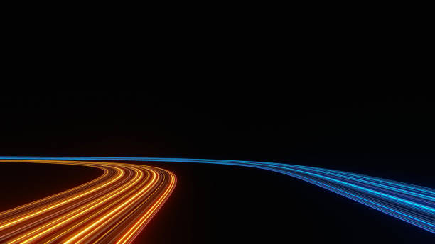 istock 3d render of flash neon and light glowing on dark scene. Speed light moving lines. 1437616743