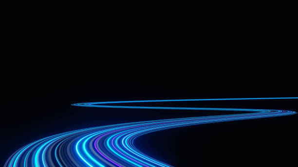 istock 3d render of flash neon and light glowing on dark scene. Speed light moving lines. 1437616756