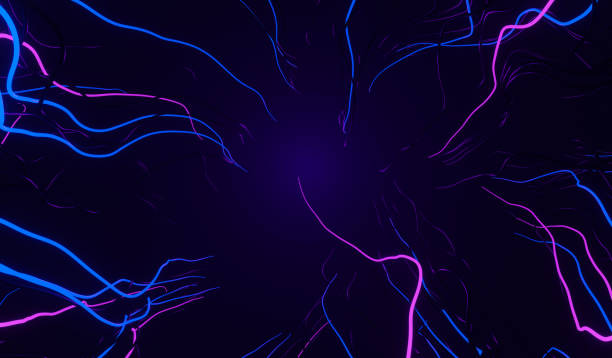 istock 3d render of flash neon and light glowing on dark scene. Speed light moving lines. 1437616794