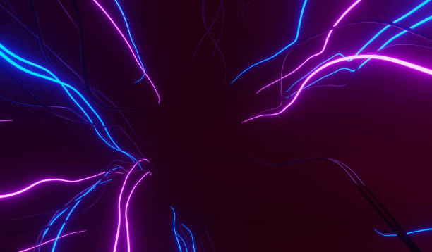 istock 3d render of flash neon and light glowing on dark scene. Speed light moving lines. 1437616795