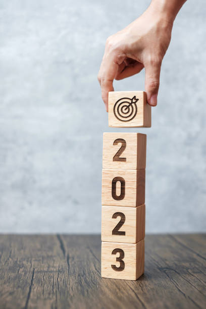 istock 2023 block with dartboard sign. Business Goal, Target, Resolution, strategy, plan, Action motivation, mission, thinking, and New Year start concepts 1437617649
