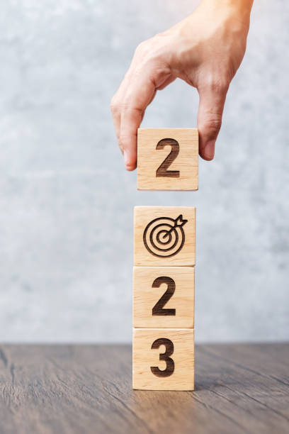 istock 2023 block with dartboard sign. Business Goal, Target, Resolution, strategy, plan, Action motivation, mission, thinking, and New Year start concepts 1437617678