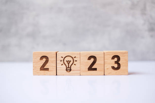 istock 2023 block with lightbulb icon. Business Idea, Creative, Thinking, brainstorm, Goal, Resolution, strategy, plan, Action, change and New Year start concepts 1437617689