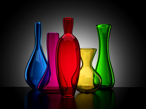 Empty Colorful Glass Vases Realistic 3d Illustration Render on Gradient Background