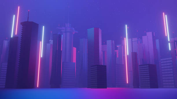 istock 3d render of Cyber night mega city landscape scene. Light glowing and reflection on dark tech scene. Night life. Technology network for 5g. Beyond futuristic of Sci-Fi Capital city and building scene. 1437625707