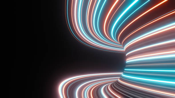 istock 3d render of illuminated neon and light glowing on dark scene. Speed light moving lines. Abstract simple Colorful lighting neon background. 1437625713