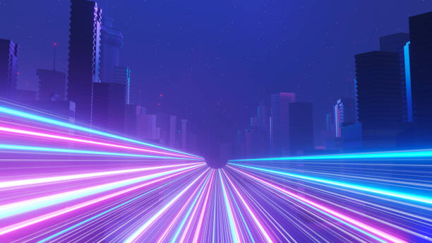 istock 3d render of Cyber night mega city landscape scene. Light glowing and reflection on dark tech scene. Night life. Technology network for 5g. Beyond futuristic of Sci-Fi Capital city and building scene. 1437626306