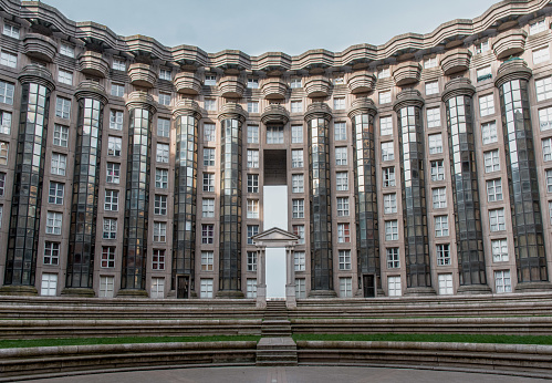 Noisy le Grand, France – August 14, 2018: Horizontal shot of Noisy le Grand famous circular buildings, Hunger Games