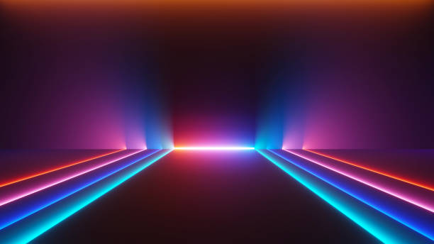 istock 3d render of illuminated neon and light glowing on dark scene. Speed light moving lines. Abstract simple Colorful lighting neon background. 1437626813