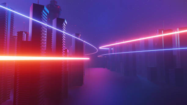 istock 3d render of Cyber night mega city landscape scene. Light glowing and reflection on dark tech scene. Night life. Technology network for 5g. Beyond futuristic of Sci-Fi Capital city and building scene. 1437626929