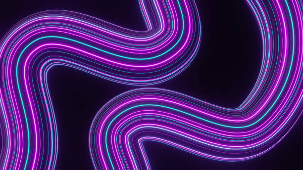 istock 3d render of flash neon and light glowing on dark scene. Speed light moving lines. 1437627163
