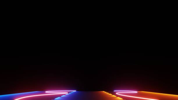 istock 3d render of illuminated neon and light glowing on dark scene. Speed light moving lines. Abstract simple Colorful lighting neon background. 1437628272