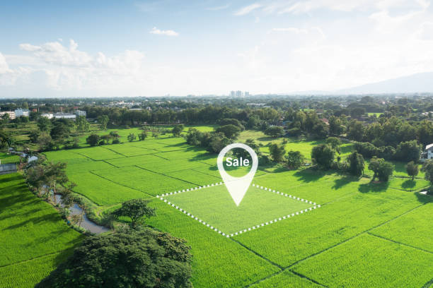 istock Land plot in aerial view with concept for sale. 1437629759