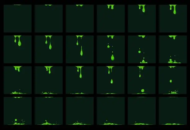 Vector illustration of Green slime animation, animated drip sprite effect