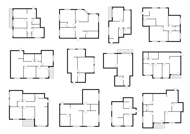 ilustrações de stock, clip art, desenhos animados e ícones de apartment floor plans, house room layout - plan house home interior planning