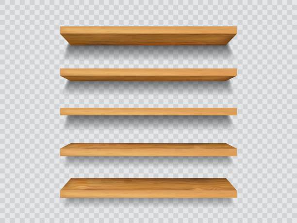 istock Wooden shelf, wood shelves or bar stand displays 1437631634