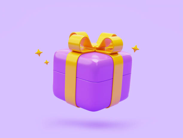 istock Purple Gift box surprise minimal present birthday party celebration icon 3D illustration 1437634094