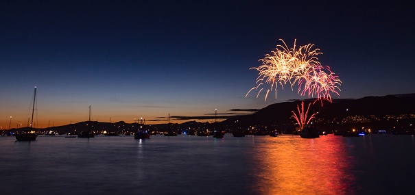 A celebration of Canada Day with fireworks in Vancouver