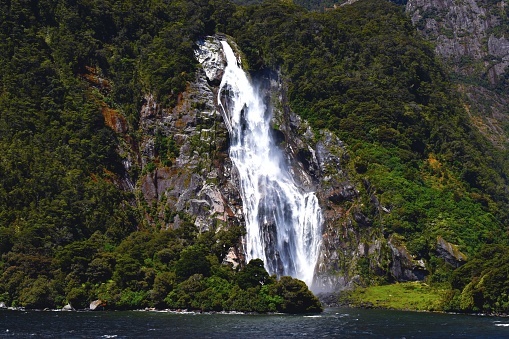 A beautiful shot of Waterfall in the Milford Sound, New Zealand