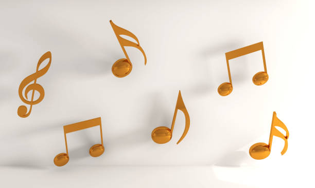 istock 3D rendering illustration of yellow music notes on a white background 1437638117