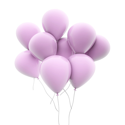 A bunch of purple balloons isolated on a white background