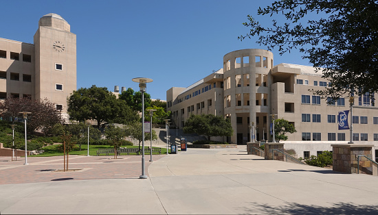 San Marcos, CA, United States – July 21, 2020: Deserted campus of California State University San Marcos (CSUSM) - shut down due to Covid-19 since March.