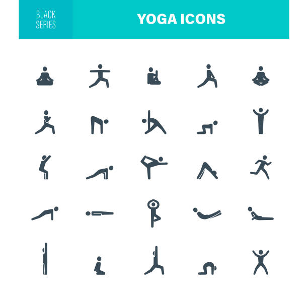 Yoga Women Icons Black Silhouette Yoga Women Icon Set. Black Silhouette. The set contains icons as Fitness, Exercises, Dancing, Gymnastics, Logo, Women gymnastics stretches stock illustrations